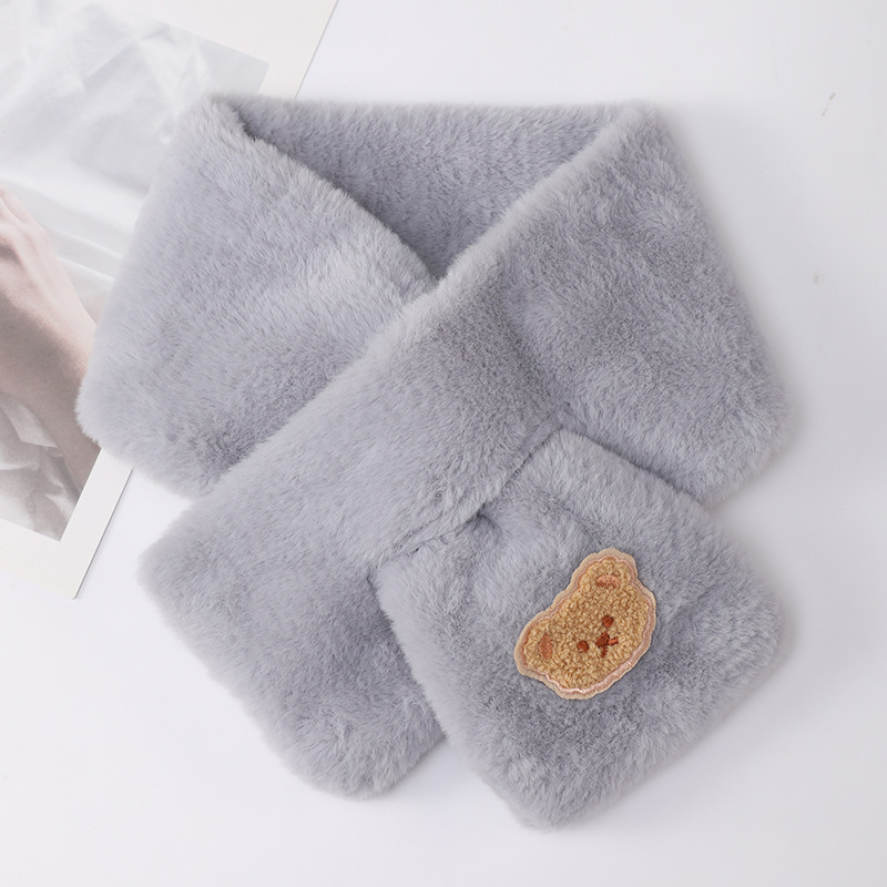 マフラーの女性秋冬の韓国版はかわいい保温のぬいぐるみの熊の2024冬の新型の白いファッションのマフラーの潮を合わせます。|undefined