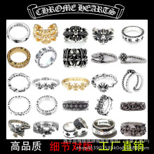 CH克羅伈潮流新版复古银十字架男女戒指手工刻字镀金流行厂家批发