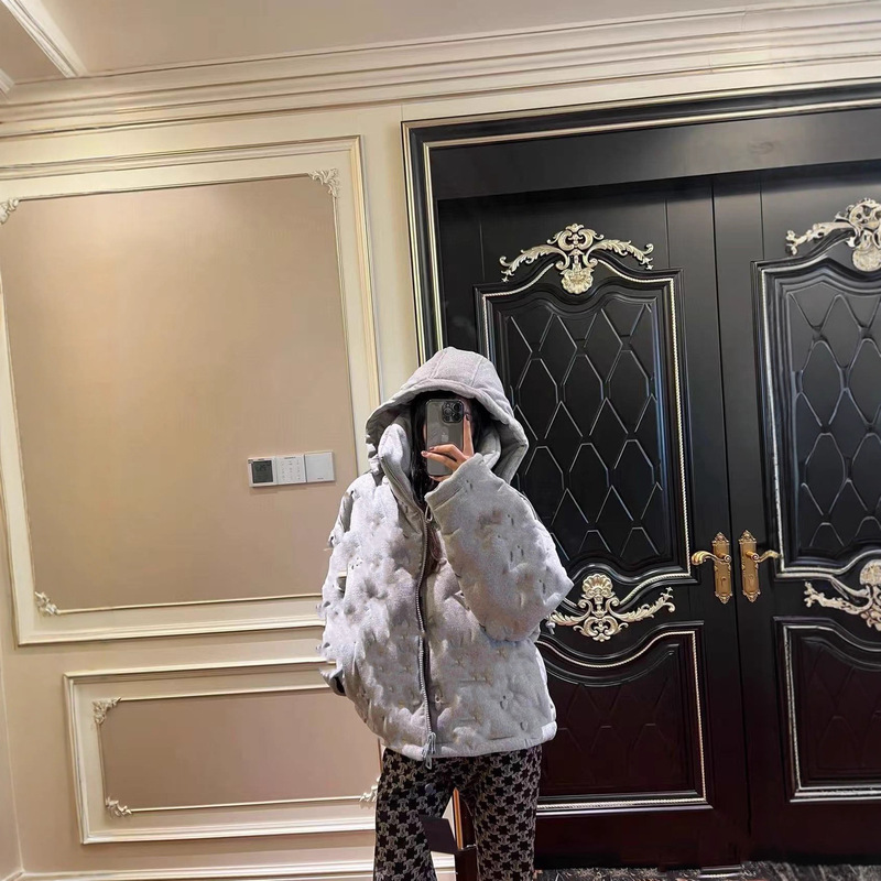 European Station 25 Autumn/Winter Letter Jacquard Embossed Cashmere Hooded down Jacket Fashionable Men's and Women's Warm Coat