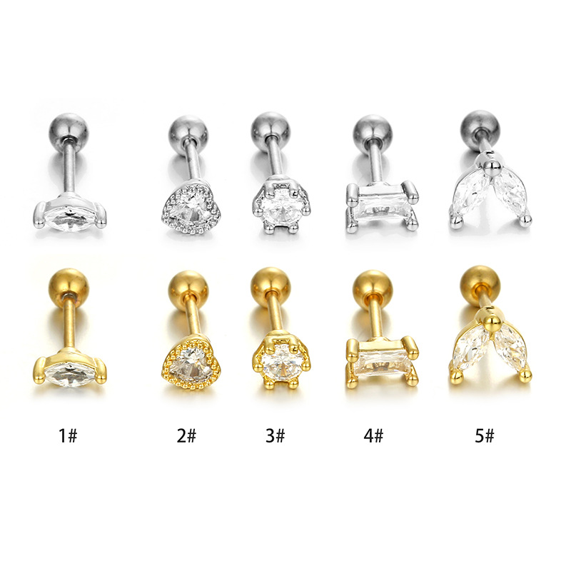Heart Shape Pattern 1 Piece Fashion Heart Shape Plating Inlay Stainless Steel Zircon Ear Studs