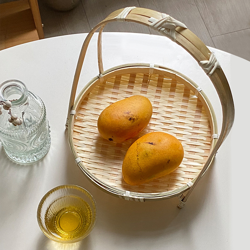 New Chinese style bamboo wicker small basket with tea set, tea snacks fruit basket, cake tray, table decoration small bamboo basket 