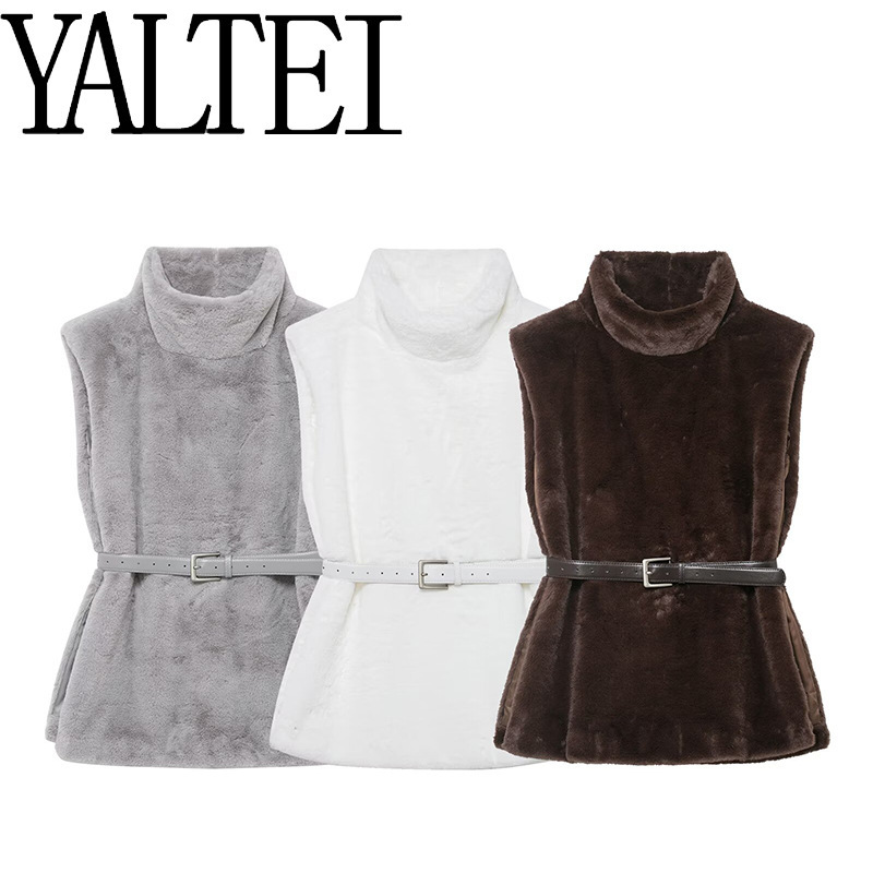Za Cross-Border Aliexpress Ins European and American Foreign Trade Women's Fashion Versatile Simple Style Faux Fur Vest Jacket