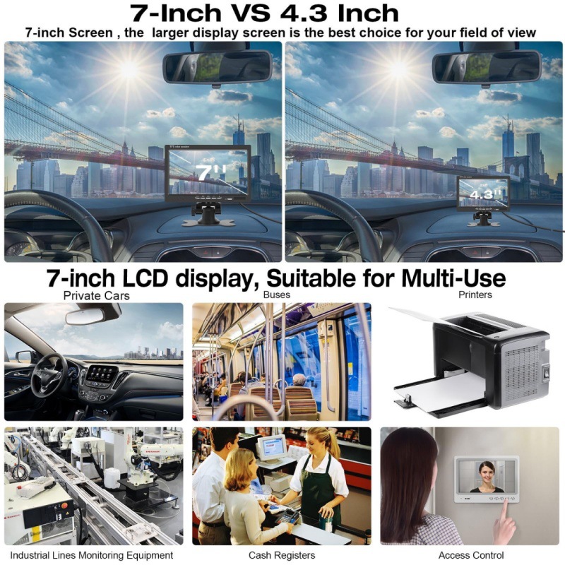 Hd 7inch Desktop Display Car Monitor Universal 12V-24V Truck Two-Way Av Reversing Image