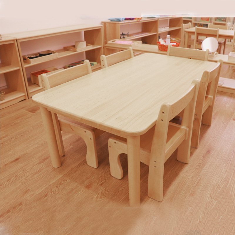 One-piece Beech children's table kindergarten desk early education support table Baby study table game table One-piece Beech children's table kindergarten desk early education support table Baby study table game table