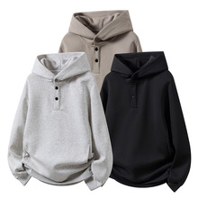 2025秋季新款男士纽扣连帽卫衣运动休闲潮牌宽松高品质连帽外套男