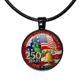 跨境美国250周年周边设计圆形黑色吊坠时光宝石项链TH004