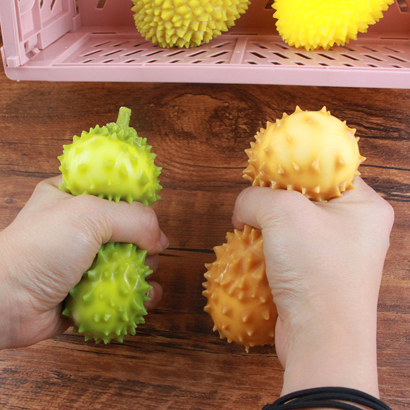 Creative and cute durian to relieve stress and vent. Children's fruit can be squeezed by hand to relieve stress. Tofu ball toy