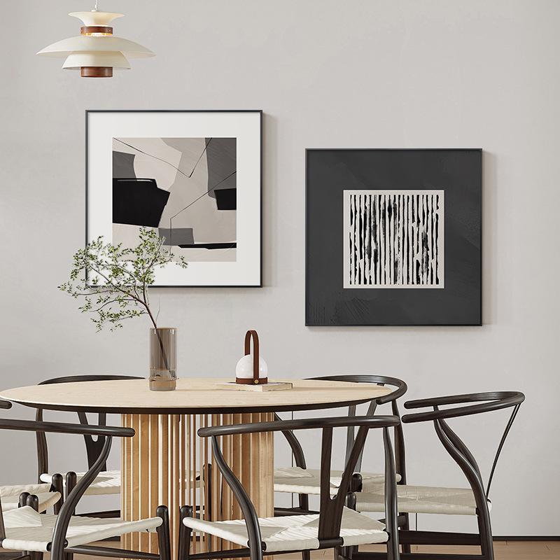 Black and White Gray Abstract Restaurant Decoration Painting Modern Simple High-End Art Living Room Hanging Painting Bedroom Painting Dining Table Mural