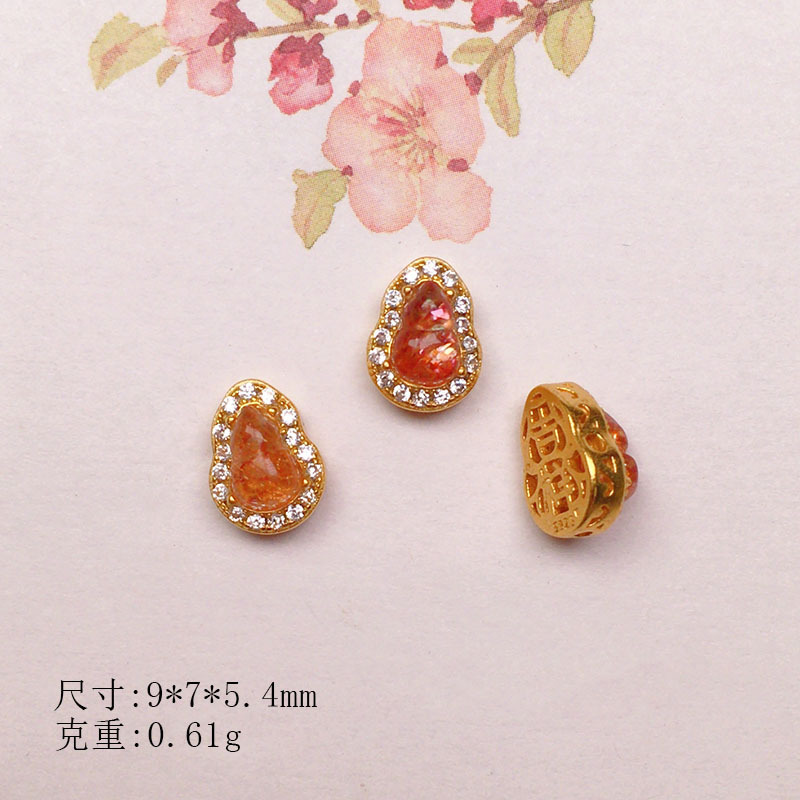 Natural tourmaline diamond-encrusted gourd s925 silver-plated through-hole accessories bracelet string decoration diy handmade spacer beads semi-finished products