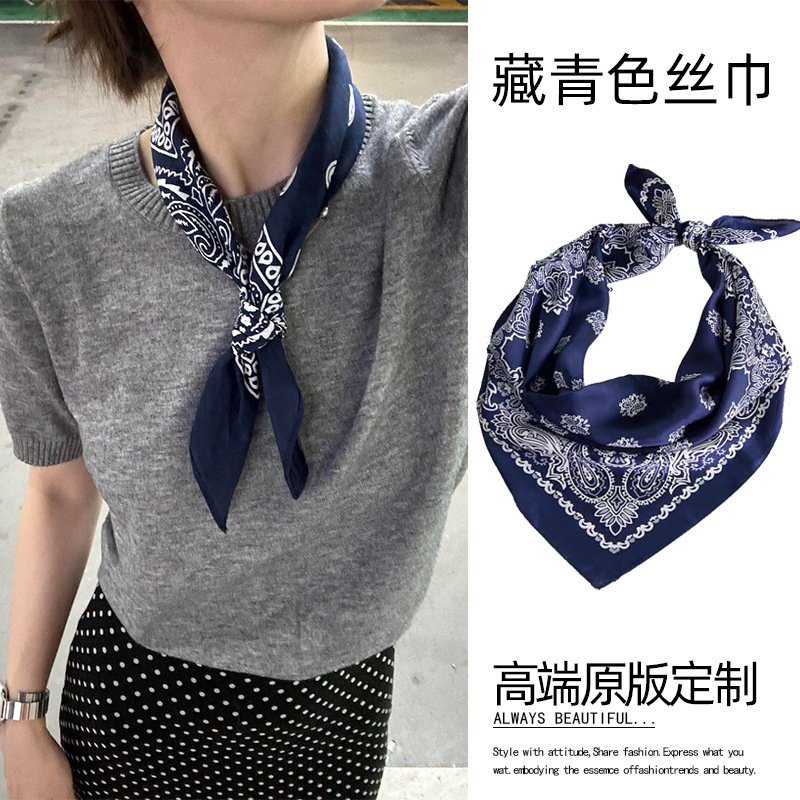 Pañuelo cuadrado de flor de anacardo coreano 2025 nuevo estilo bufanda de seda de alta gama femenina correa para el cuello accesorios decorativos para el cuello