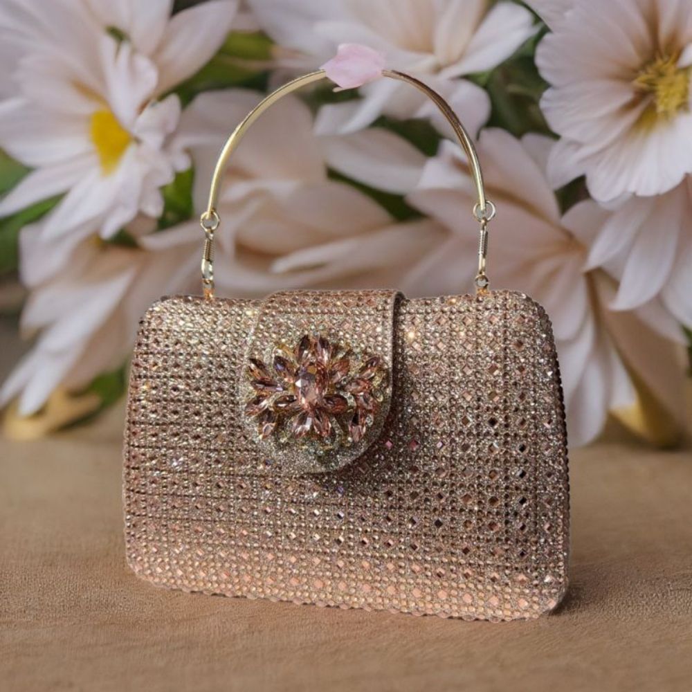 Túi clutch nữ đính đá pha lê dự tiệc sang trọng 19×13.5×4 cm — sâm panh chi tiết 8