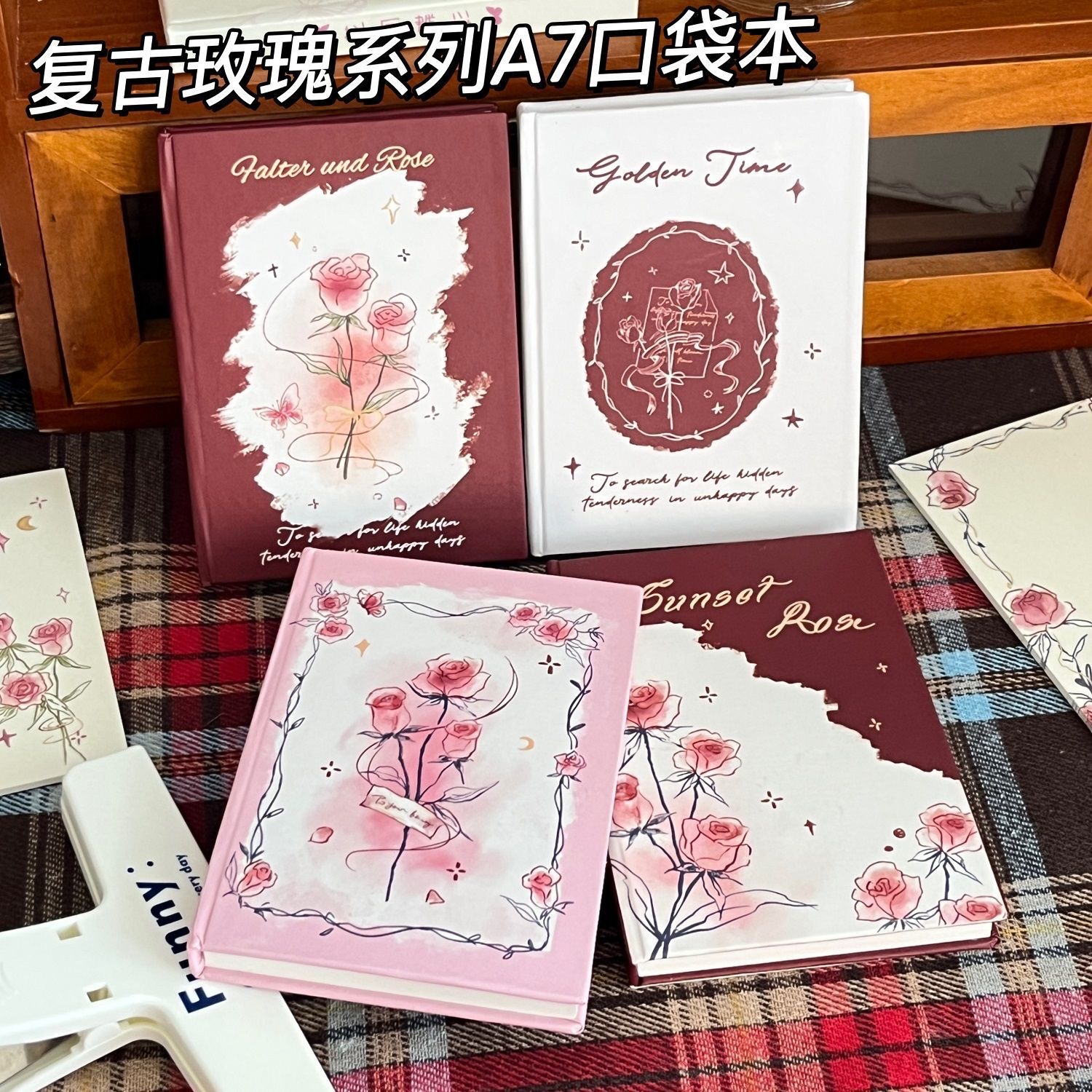 Cuaderno de alto valor retrógrado rosa A7 páginas de color cubierta dura para estudiantes cuaderno de bolsillo portátil barato especial