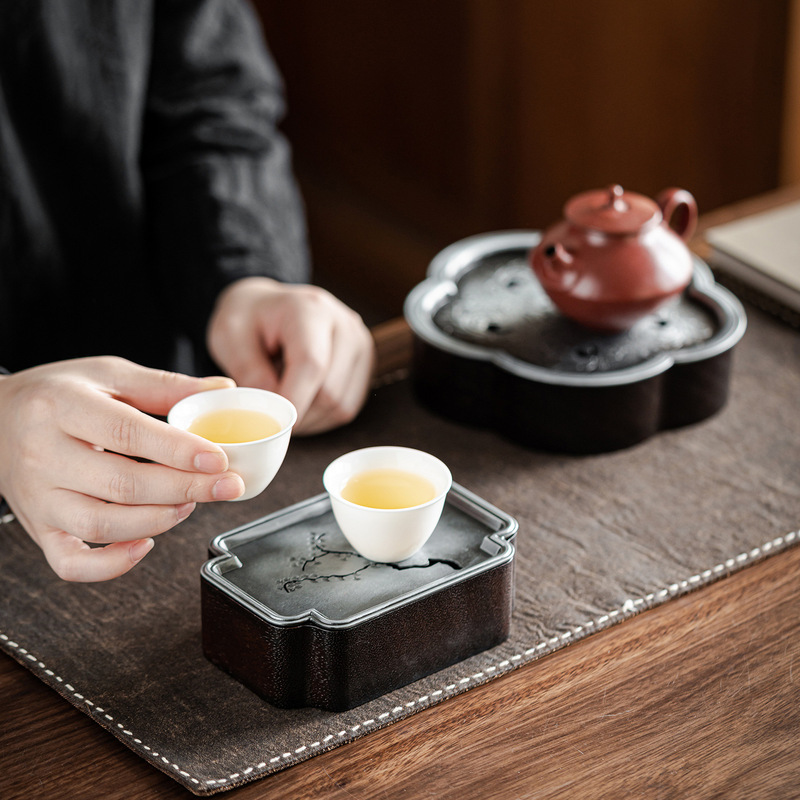 Yishi Tea Talk 黒檀ポット、古い合金ドライバブトレイ、中国風アンティーク水貯蔵ティートレイ、茶受け、茶道アクセサリー|undefined