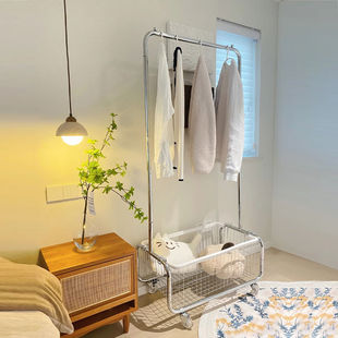 Mobile Clothes Rack Floor-Standing Rack Bedroom Clothes Storage Rack Light Luxury Coat Rack Simple Clothes Drying Rack Household Clothes Hanging Rod