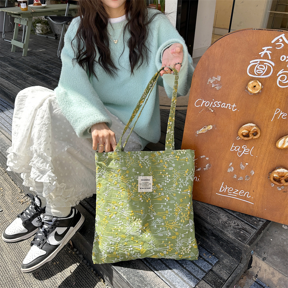 43204 ins Spring/Summer New Gentle small floral starry sky single-shoulder canvas bag with large capacity for girls' study bag undefined