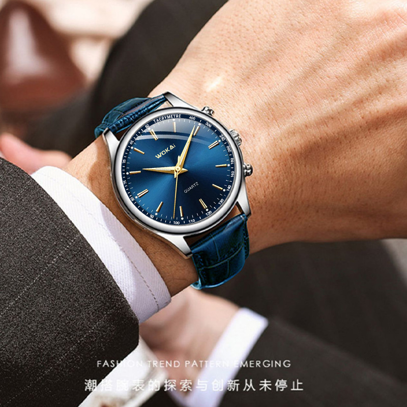 Business watch quartz sports watch men's casual personality blue watch simple belt men's watch wholesale