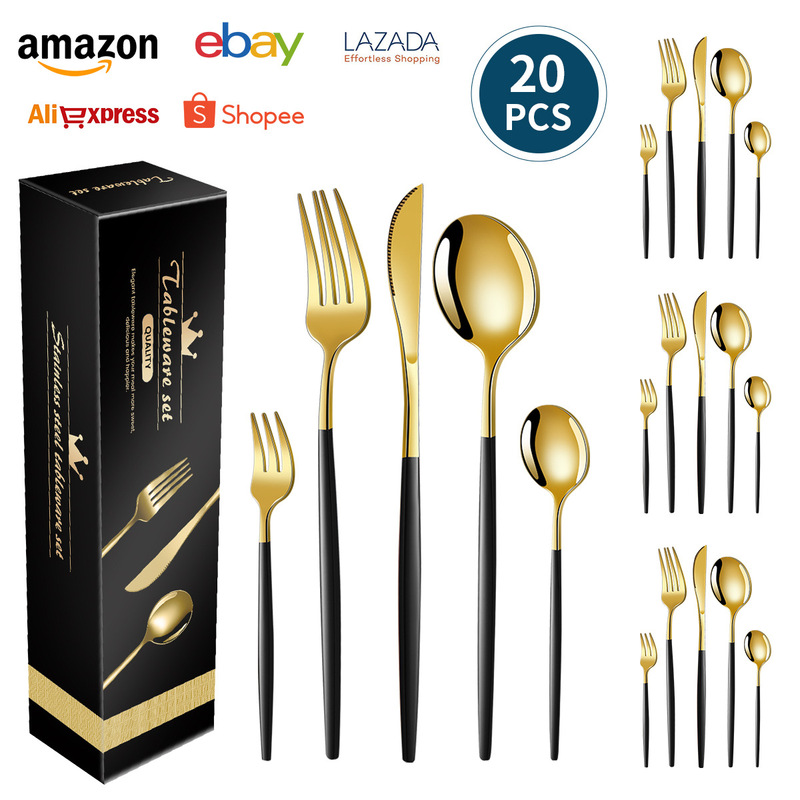 European-style ins phoenix stainless steel tableware Portugal 20-piece titanium-plated steak knife, fork and spoon four-piece western tableware European-style ins phoenix stainless steel tableware Portugal 20-piece titanium-plated steak knife, fork and spoon four-piece western tableware