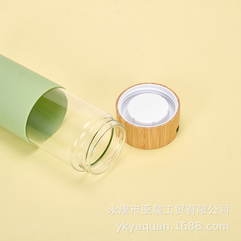 Cruz-frontera espesado vidrio borosilicato Flor de vidrio taza de té espiral de bambú cubierta de vidrio taza de agua con la cubierta de la taza de silicona