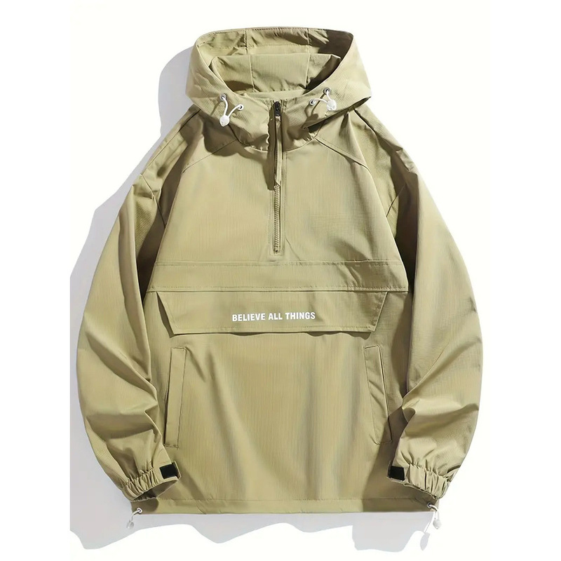 Patchwork Workwear Jacket Cross-Border Men's Spring and Autumn Loose Simple Casual Jacket Hooded Half-Zip Youth