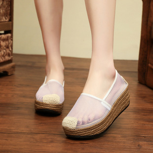 1618-25 net shoes ethnic style new autumn stitching women's shoes muffin thick-soled sports women's shoes