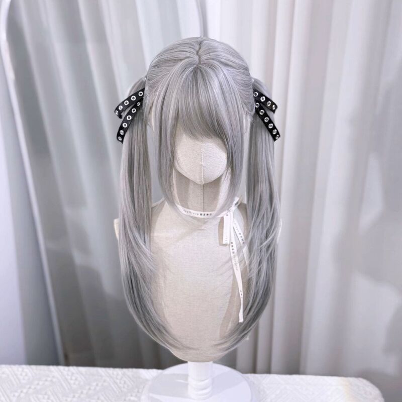Wig for Women, Silver-Gray Long Straight Hair with Bangs, Lolita Style, Layered, Realistic Natural Full Wig Wig for Women, Silver-Gray Long Straight Hair with Bangs, Lolita Style, Layered, Realistic Natural Full Wig