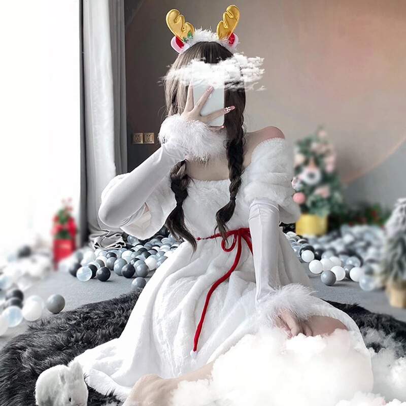 2022 Christmas Costume Adult Women White Sexy Dress cos Event Performance Costume Play Christmas
