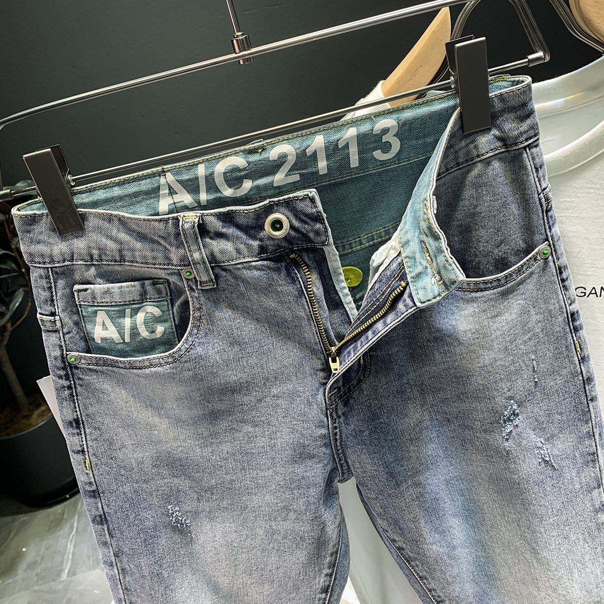Jean délavé haut de gamme pour hommes, nouvelle marque tendance, élastique, fuselé, polyvalent, coupe ajustée, épais, printemps et automne_voghion.com