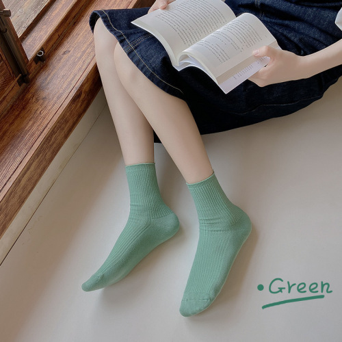 New Spring and Summer Socks for Girls, Gradient Green College Style, Fresh and Sweet, Long Leg Socks for Ladies, Bunchy Socks