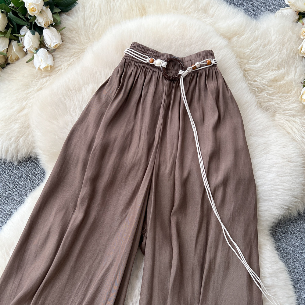 High-Waisted Wide-Leg Pants Korean Style Casual Women's Elastic Waistband Flattering Relaxed Fit For Commuting_ecoleips.com