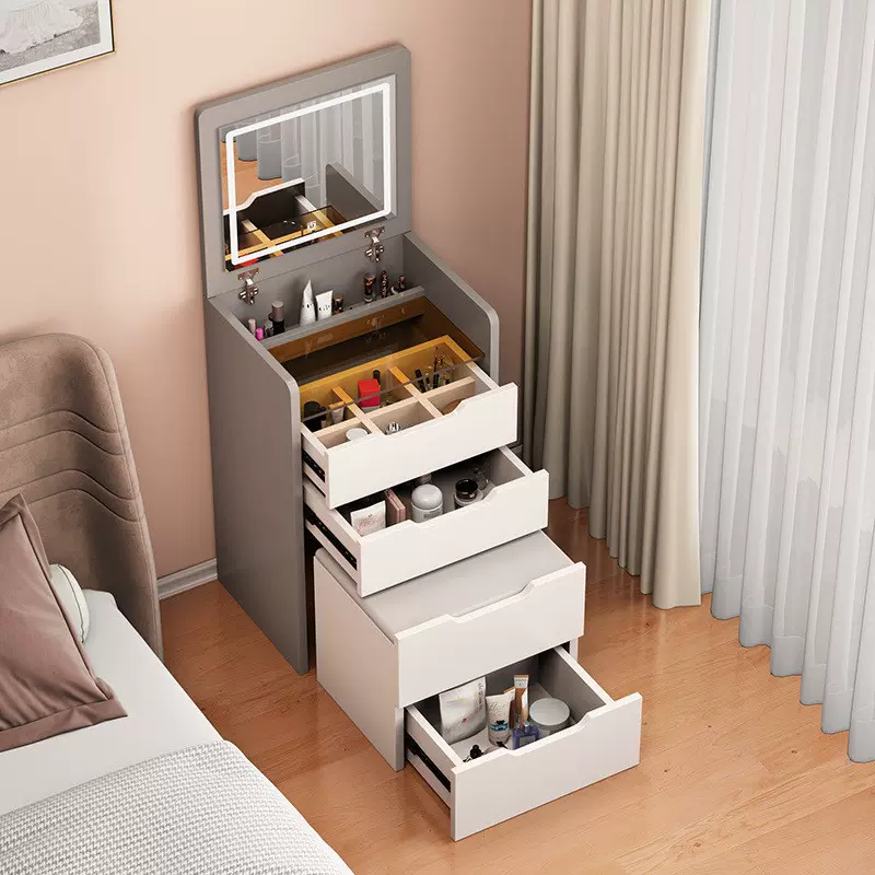 梳妆台奶油风现代简约多功能可翻盖奶油超小户型收纳柜化妆桌一体