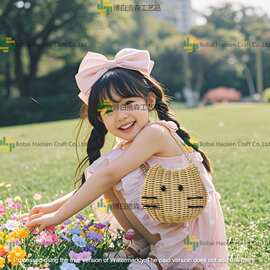 清新甜美系定制手工藤编包可爱猫咪个性创意编织包挎包