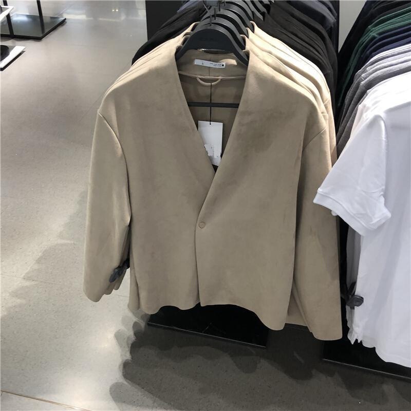 Plus-size men's clothing 2026 spring new Korean-style dad boyfriend style V-neck single-button jacket top wholesale