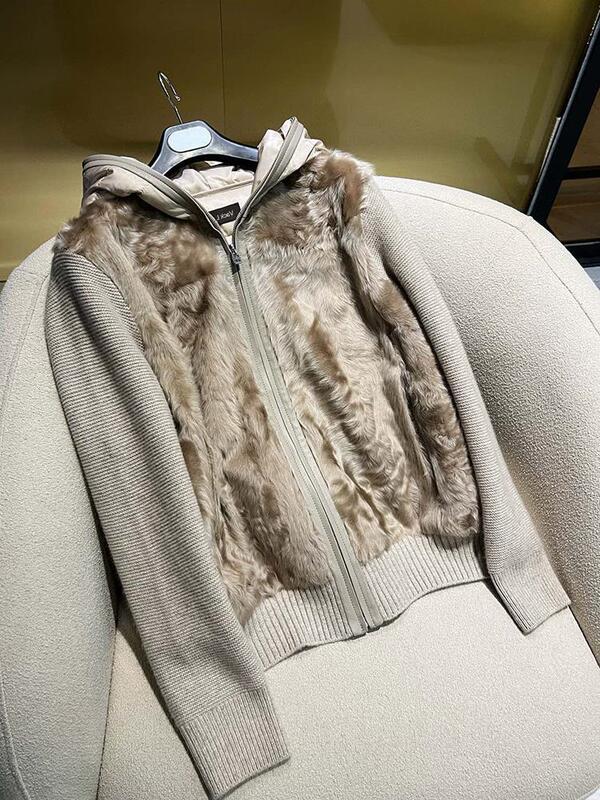 Knitted Wool Leather Lamb Knitwear down Jacket Fur One-Piece Gold Coat Fur Fur Cashmere Women's Lake Sheep