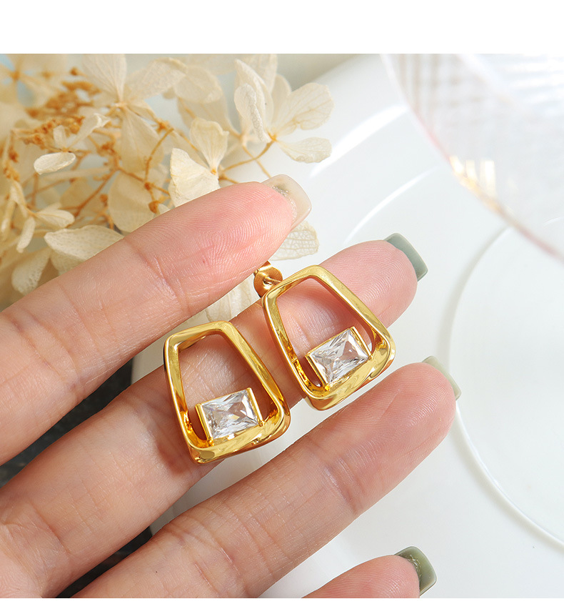 Simple Style Trapezoid Copper Plating Inlay Zircon Drop Earrings 1 Pair