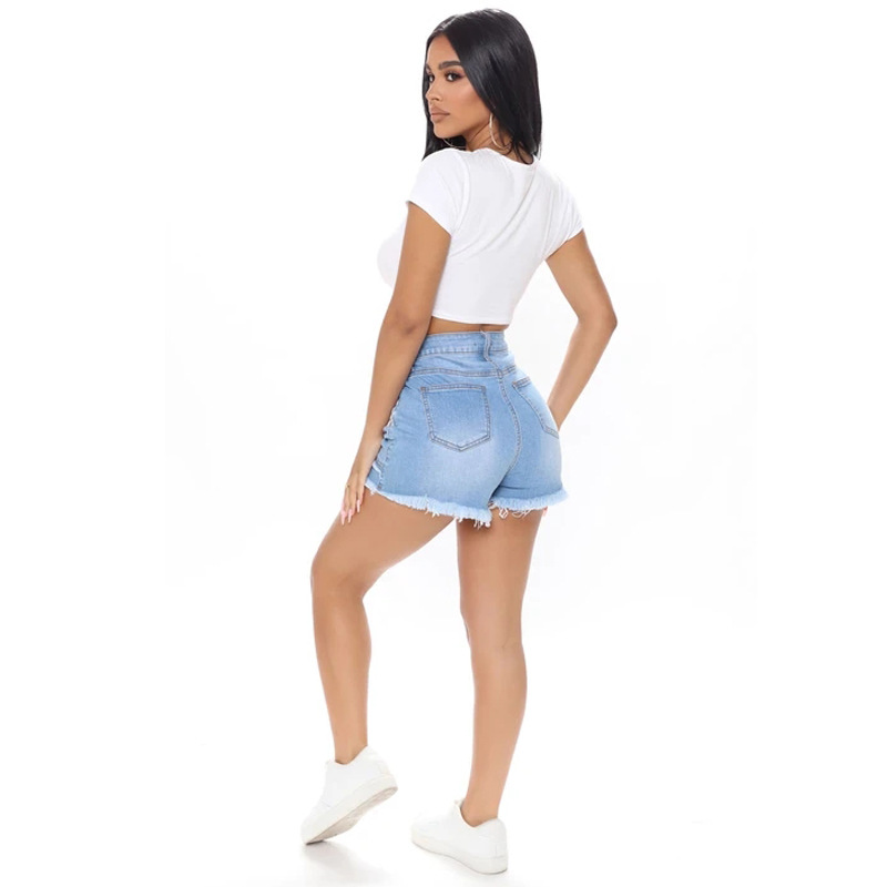 2023 primavera Europa y América calle moda inconformista barba de piel lavada las mujeres vaqueros blancos color claro Denim corto
