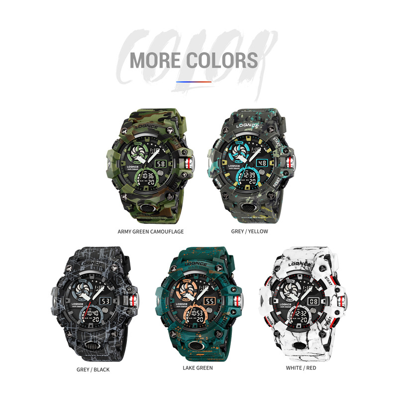 LOQNCE nuevo 98005 moda camuflaje multifuncional nocturna deportivo cronógrafo electrónico impermeable para hombres se puede enviar