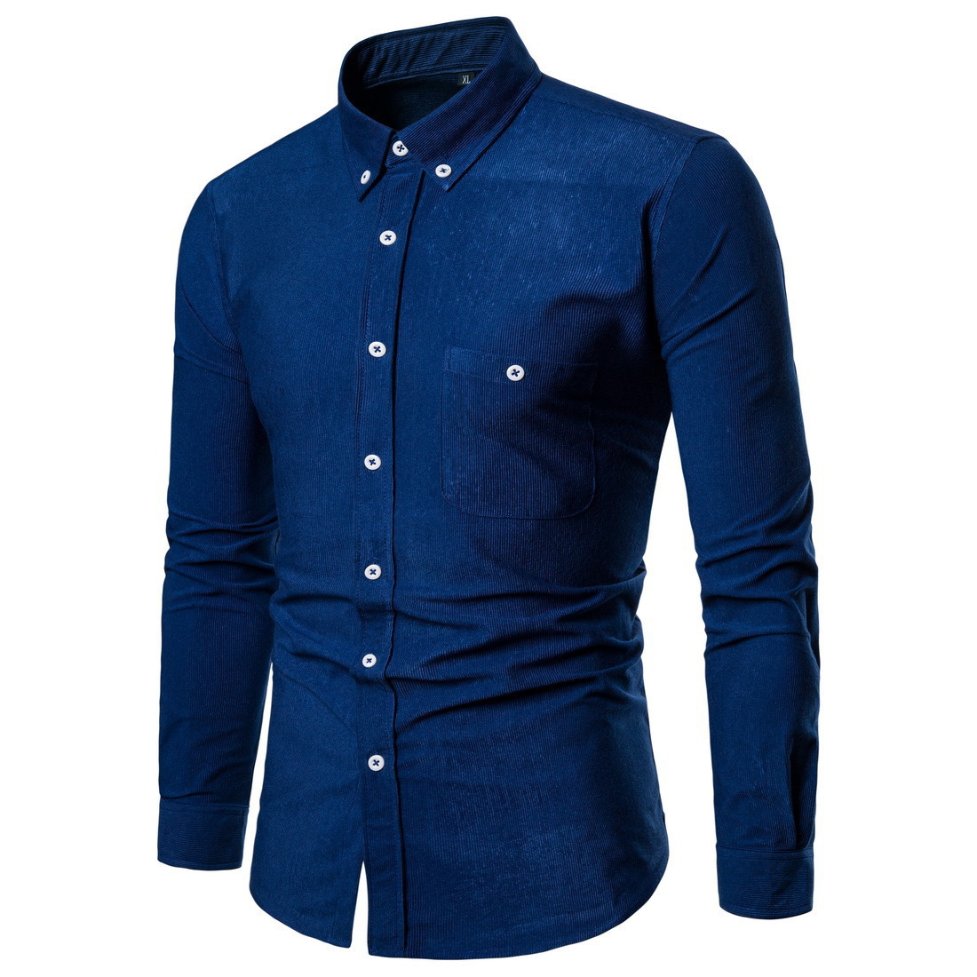 Disponibile in magazzino: camicia da uomo a maniche lunghe in velluto a coste, primavera/autunno, stile casual europeo e americano, tinta unita._voghion.com