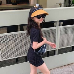 Girls' Tight Skirt Summer Wear New Korean-style Fashionable Long Design Short-sleeve T-shirt Dress Slim-fit Skirt for Petite & Medium Kids—Drop Shipping Available