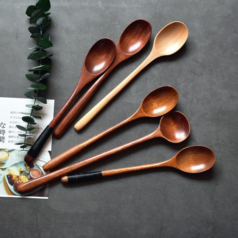 Japanese-style wooden long-handled wooden spoon for cooking, making soup, solid wood log large spoon, mixing spoon, household non-stick pot spoon