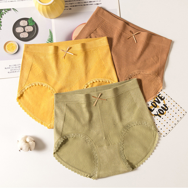 Solid color cotton underwear women's cute shorts mid-waist bow hip lifting women's briefs physiological period girl underwear