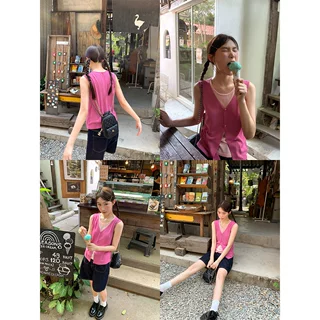小众大U领连肩袖针织短袖t恤女夏季新款假两件休闲上衣