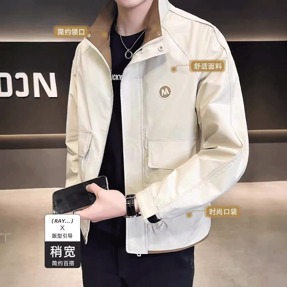 천준 백화점 누빔안감 2024 새로운 두꺼운 재킷 수직 칼라 패션 작업복 바람 큰 포켓 재킷