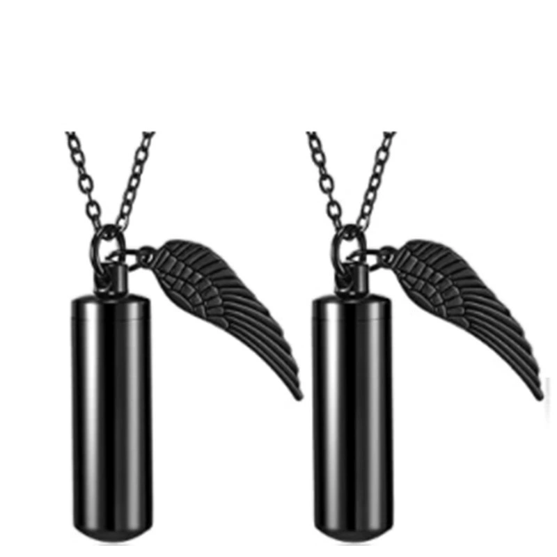 Европейские и американские горячие продажи нержавеющей стали цилиндрические крылья пекарня шкатулка кулон памятные родственники пекарня ожерелье флакон духов банку