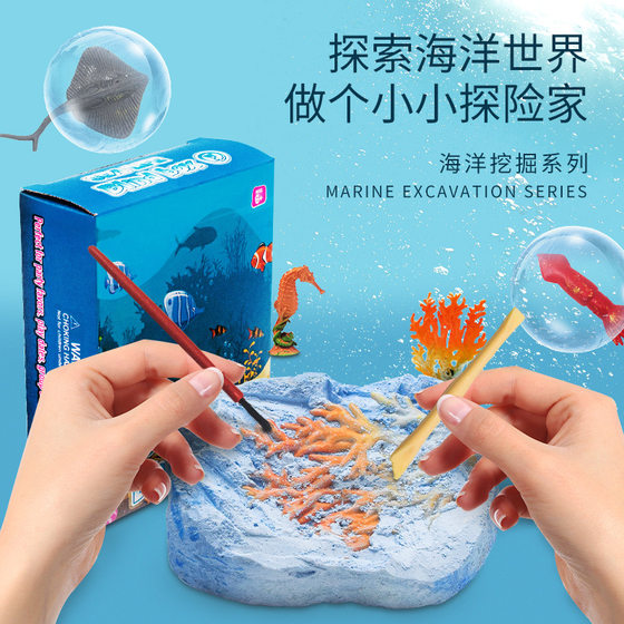 Digging Toys Blind Box Children Dolphin Squid Marine Animals DIY Hands-on Educational Archaeology Toys One Piece