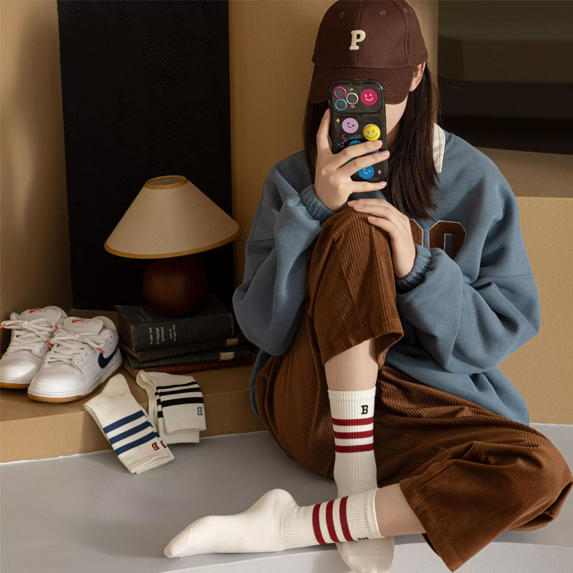 条纹袜子女中筒高帮袜日系ins风百搭简约运动学院风少女春秋棉袜