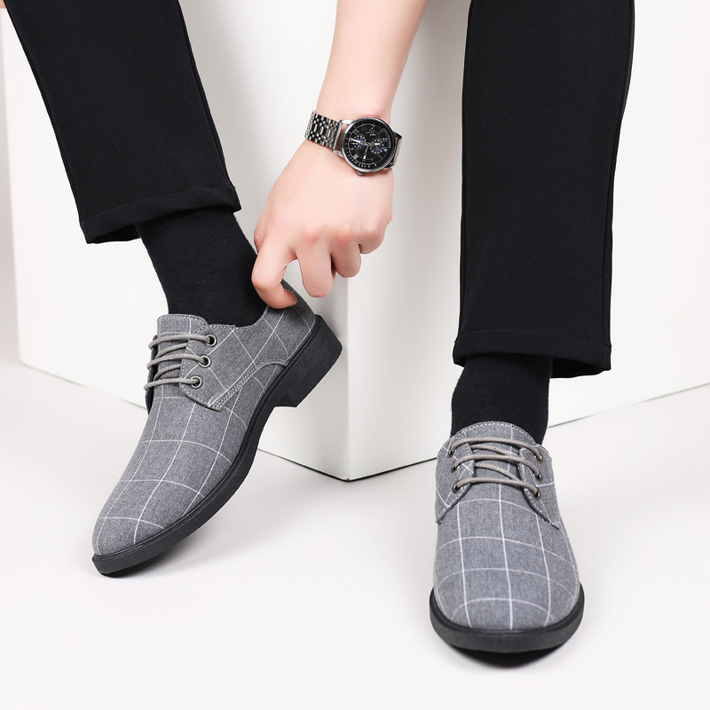 Primavera y otoño Zapatos de cuero formales de negocios casuales británicos Zapatos de hombre Zapatos individuales de lona interior Zapatos de traje con cordones Zapatos casuales de hombre