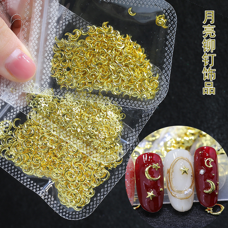 500 Japanese Metal Rivets Nail Art Accessories Golden Mini Moon Accessories Nail Ornaments