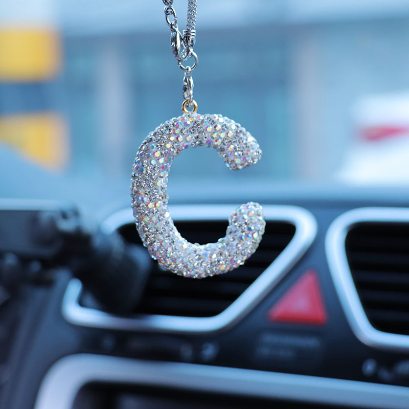 Letter bow clay car interior accessories pendant ladies rhinestone car rearview mirror pendant pendant