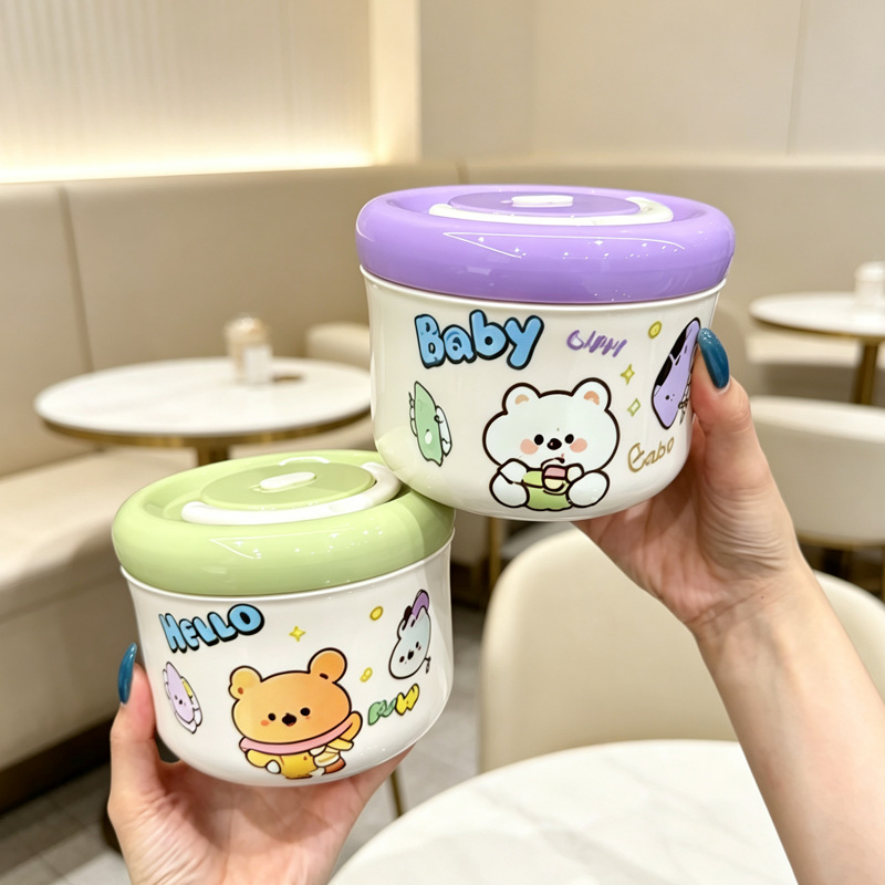 Genuine 304 stainless steel lunch box with bear pattern, multi-purpose food and porridge container
