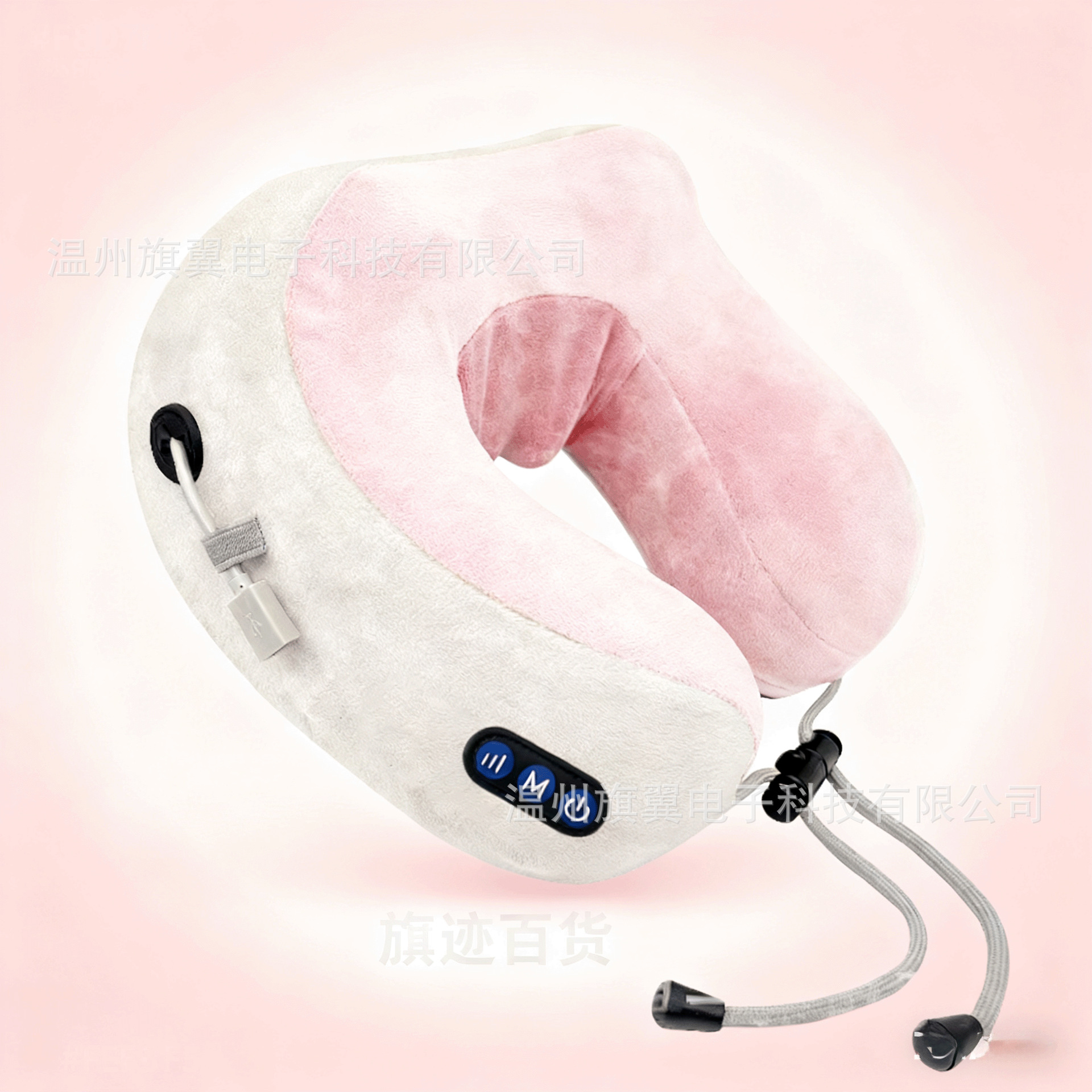 almohada de masaje en forma de U, tres claves, almohada de protección de cuello de masaje múltiple rosa